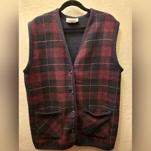 Tribal Plaid Fleece Vest Wool Blend Vintage Style Red Black Outdoor Vest M